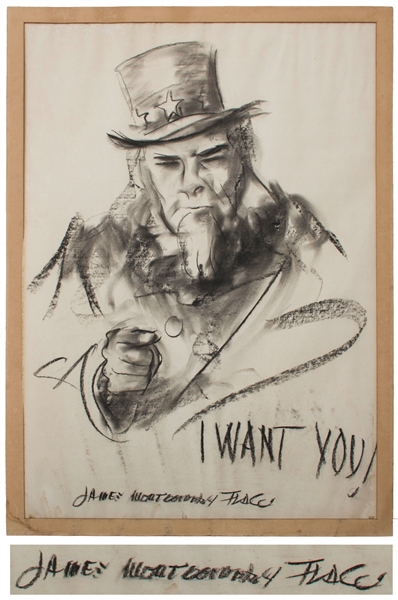 James Montgomery Flagg Signed Sketch of His Most Famous American Artwork: Uncle Sam's ''I Want You!'', Created for World War I Recruitment -- Measures 24.5'' x 34.5'', Incredibly Scarce